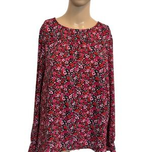 J. Crew Womens Floral Print Long Sleeve Blouse Top Black Pink Red Size S